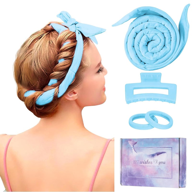 Flylipu Heatless Curling Rod Headband, Upgraded 60" Extra Long Heatless Curls Headband Soft Hair Curlers to Sleep In Hair Rollers No Heat Curls (Blue) - Image 1